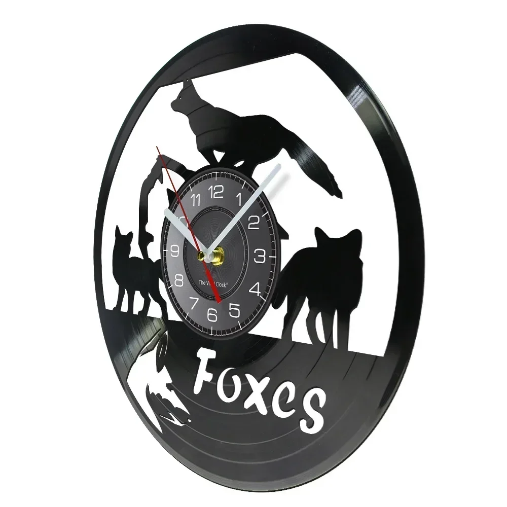 Fox Portrait Vinyl Record Wall Clock Home Decoration Children's Room Forest Animal Mural Art Modern Design Fox Shadow Wall Watch