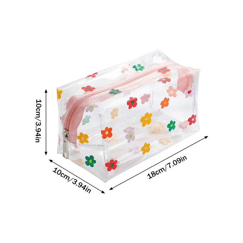 Cute Flower Waterproof PVC Pencil Case, Transparente Pencil Pouch, Clear Makeup Bag, Cosmetic Bag, Grande Capacidade, 1Pc