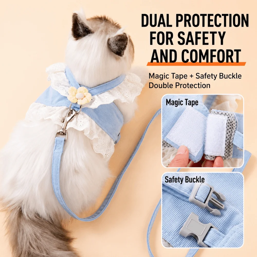 Adjustable Straps Harness And Leash Set Universal Fit Breathable Material Puppy Kitten Harness Soft Nylon Pet Chest Strap