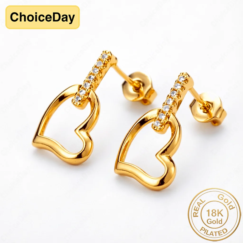 18K Gold-Plated Exquisite Openwork Heart Zircon Stud Earrings – Charming and Stylish Wedding Accessories for Women