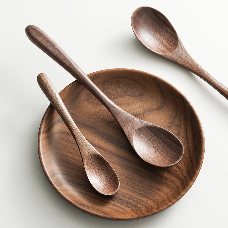 Black Walnut Tableware Household High-grade Rice Spoon Solid Wood Long Handle Large Soup Spoon Wooden Eating Noodles Fork