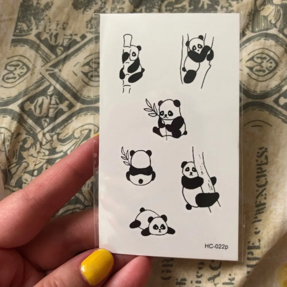 10PCS Panda Waterproof Temporary Tattoos Dark Cute Little Panda Tattoos Wrist Ankle Finger Body Art Fake Tattoo Sticker For Men