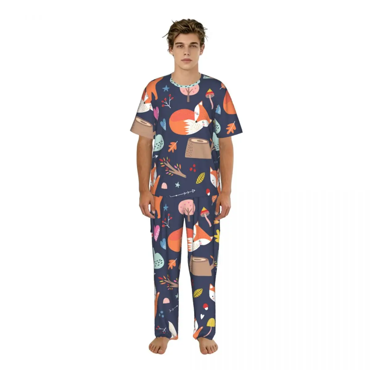 

Sleepwear Summer Spring Home Clothes Comic Cartoon Fox Short Sleeve Long Pant Nightwear
