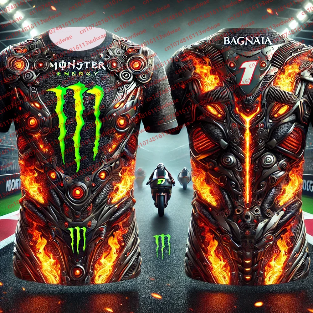 Camiseta para hombre de verano Unisex de manga corta MotoGP Monster Energy Kit de camiseta estilo llama Bagnaia 1 camiseta de fútbol para niños Kit de Jersey