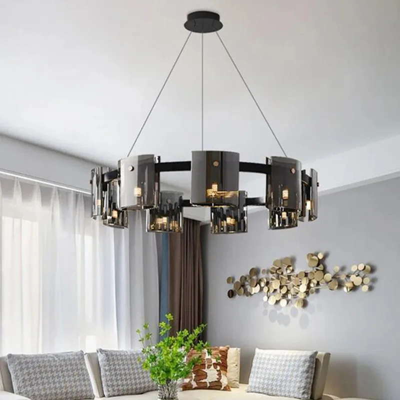 

Modern LED Luxury Ceiling Chandeliers Lighting Amber Smoky Glass Hanging Pendant Lamp Dining Living Bedroom Light Fixtures