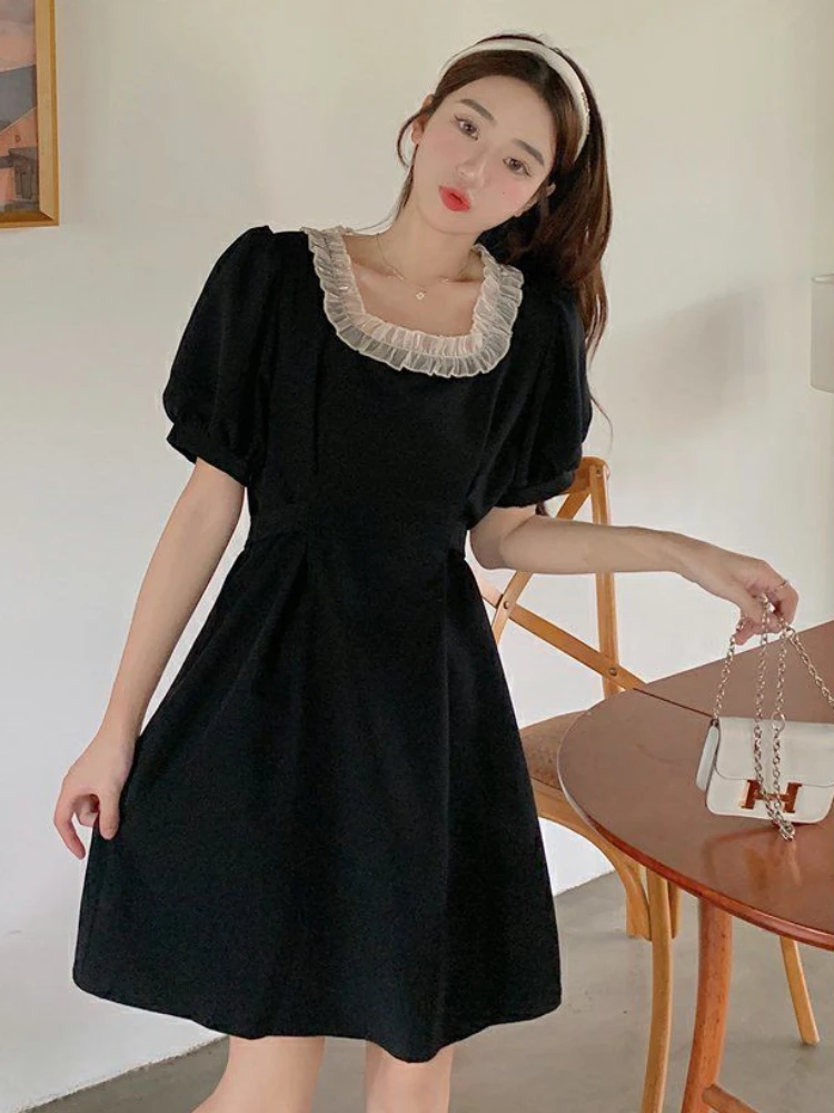 Dresses Women Gentle All-match Sweet Fashion Summer Slim French Style Elegant Aesthetic Fairycore Square Collar Popular Hipster