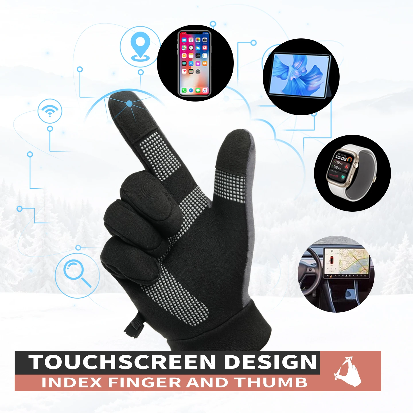 Men Women Winter Touchscreen Gloves TPU Water Resistant Fleece Lined Full Finger Anti-slip Buckle Warm Gloves for Cycling Skiing