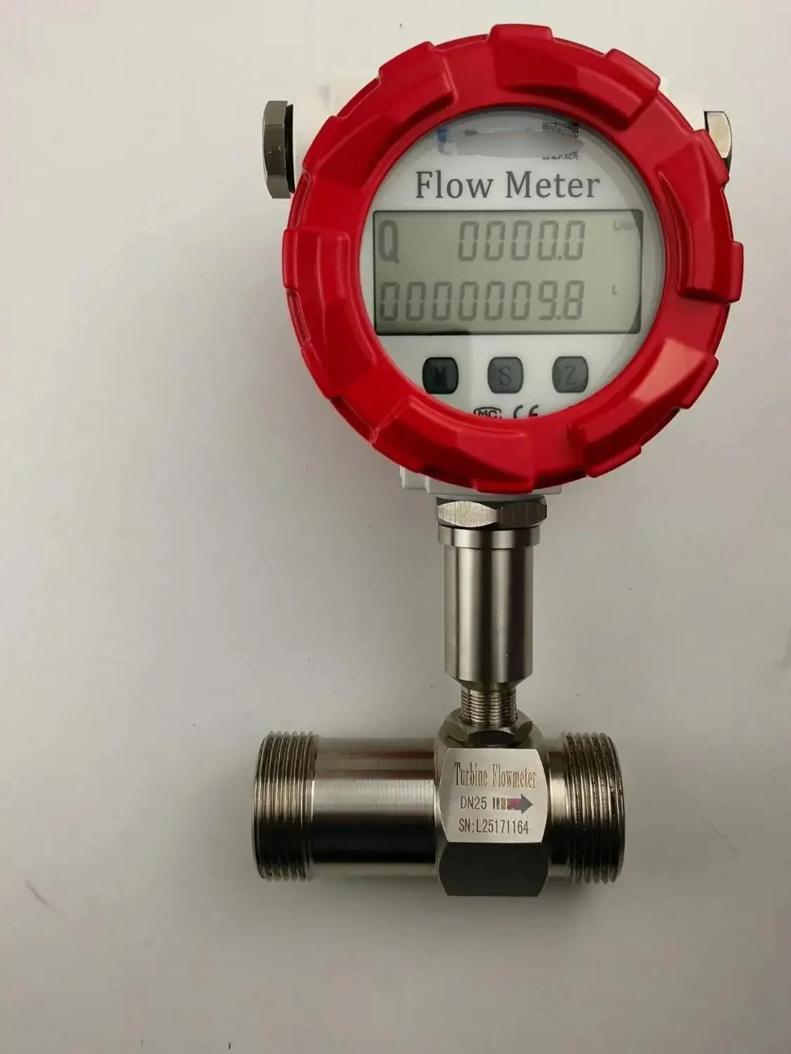 High Accuracy Digital Water Flow Meter Tubine Flowmeter LCD Display Battery 24VDC Power Supply SS304 material thread connection