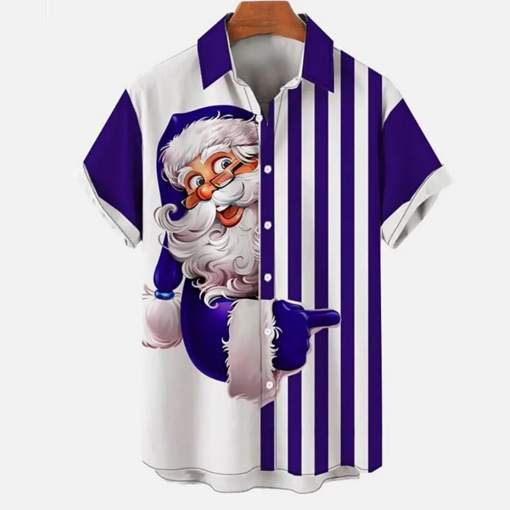 New Christmas Clothing Men's Shirt Short Sleeve Tops 3d Santa Claus Graphic Male And Women Hip Hop Oversize Hawaiian Summer
