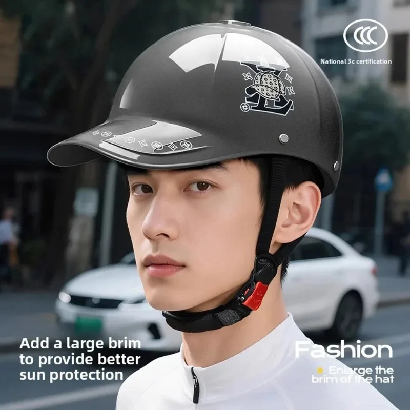 Motorcycle Half Helmet Baseball Cap Style Safety Helmet with Visor Retro Scooter Electric Bike Riding Helmet for Men Women image 2