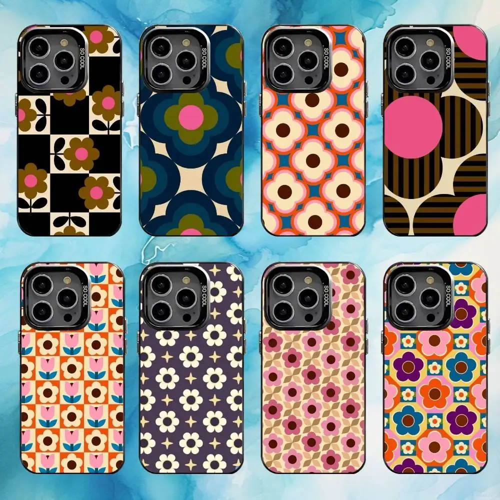 

Retro Floral Groove Phone Case For iPhone17,16,15,14,13,12,11 Plus,Pro Max Black Colored Silver Plated Inside