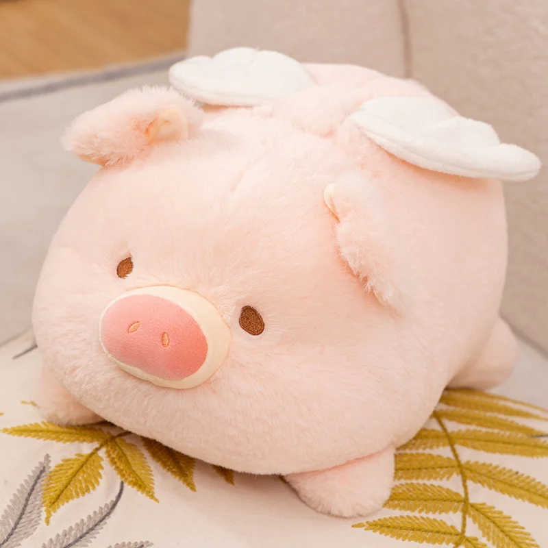 Soft Pink Angel Pig Plush Doll Lying Piggy Stuffed Toy Anime Animal Plush Hug Pillow Room Decor Kids Christmas Birthday Gift