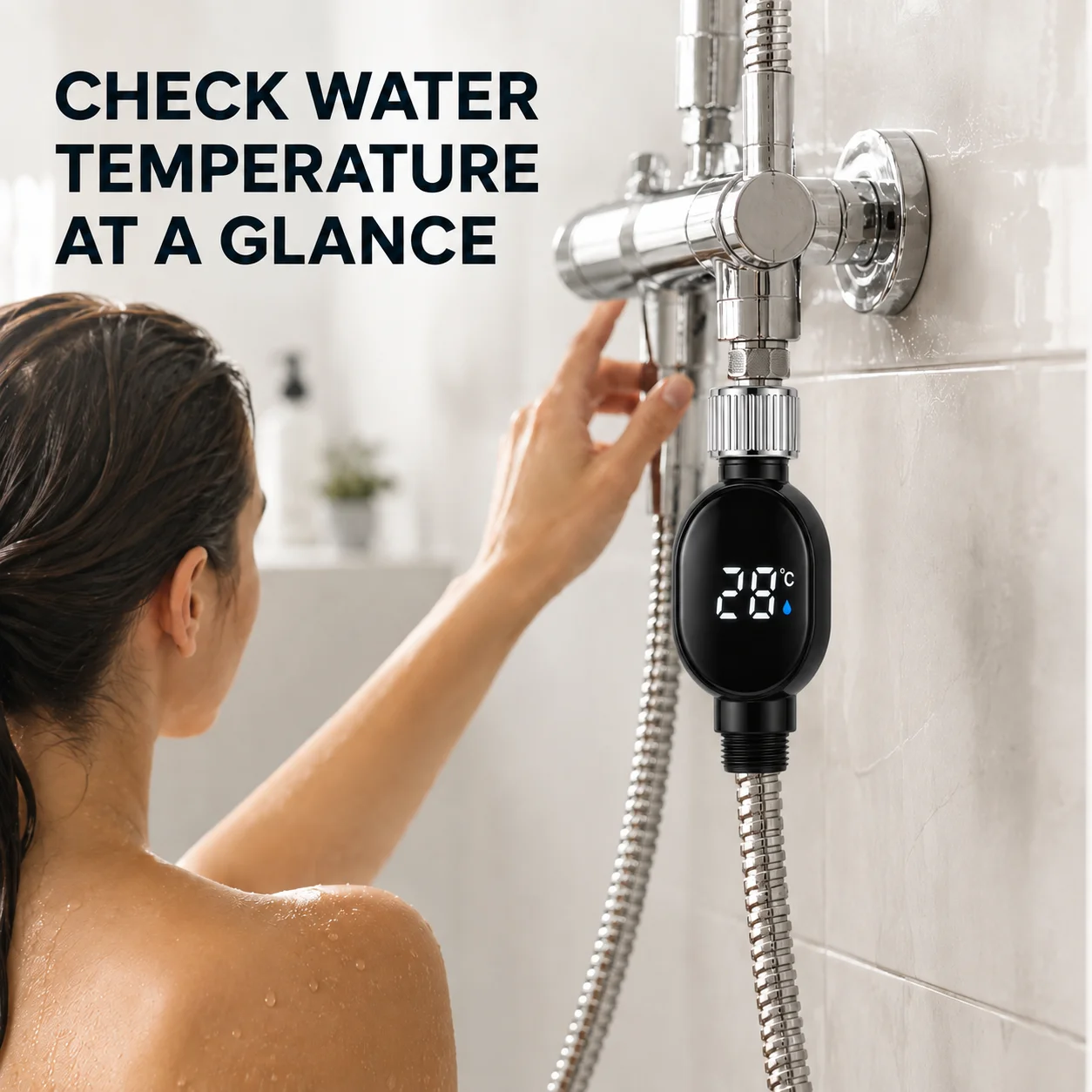 LED Digital Shower Thermometer, 360° Rotating Water Temperature Display, Bathroom Shower Temperature Monitor Accessory
