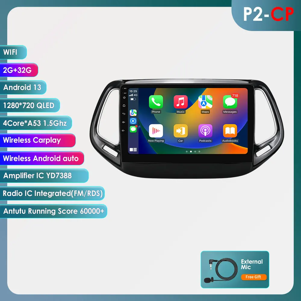 Hizpo Auto Android 14 voor Jeep Compass 2017-2020 Auto Radio Multimedia Speler GPS Navigatie Carplay Stereo 4G BT Geen 2din DVD AI