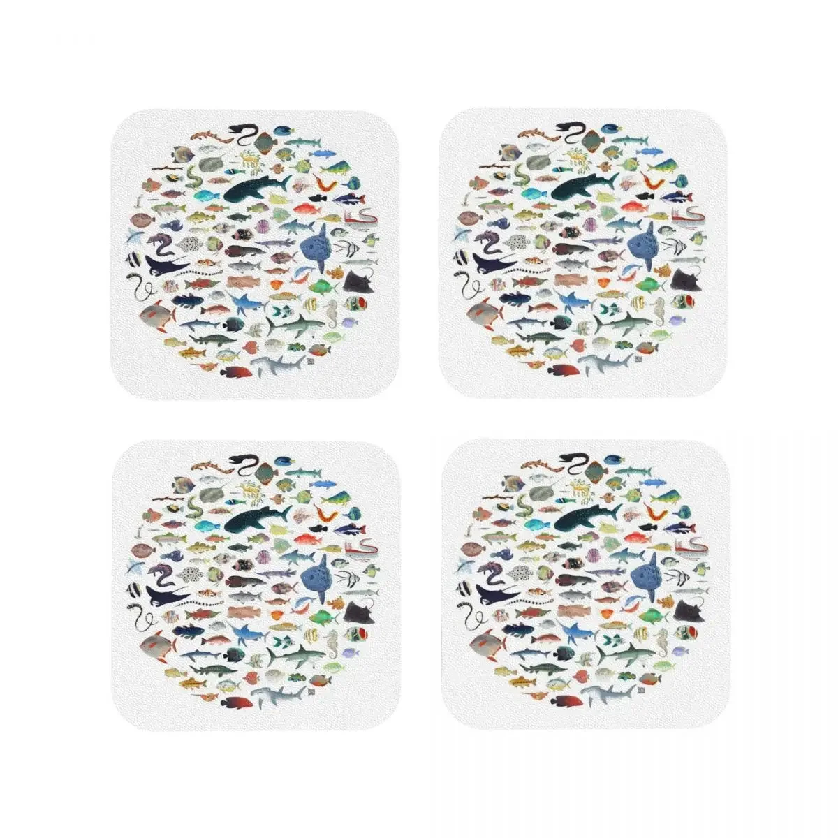 One Hundred Fish Coasters Coffee Mats Leather Placemats Mug Tableware Decoration & Accessories Pads for Home Kitchen Dining Bar