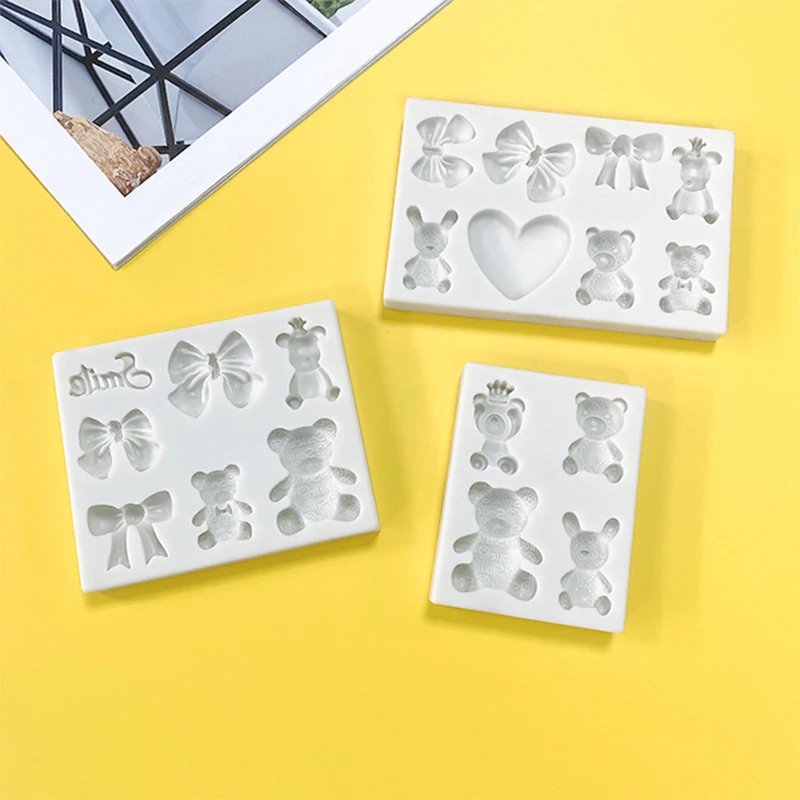 Toy cute bear bow silicone mold bow series Love romantic Valentine\'s Day doll creative decoration DIY chocolate candy mold