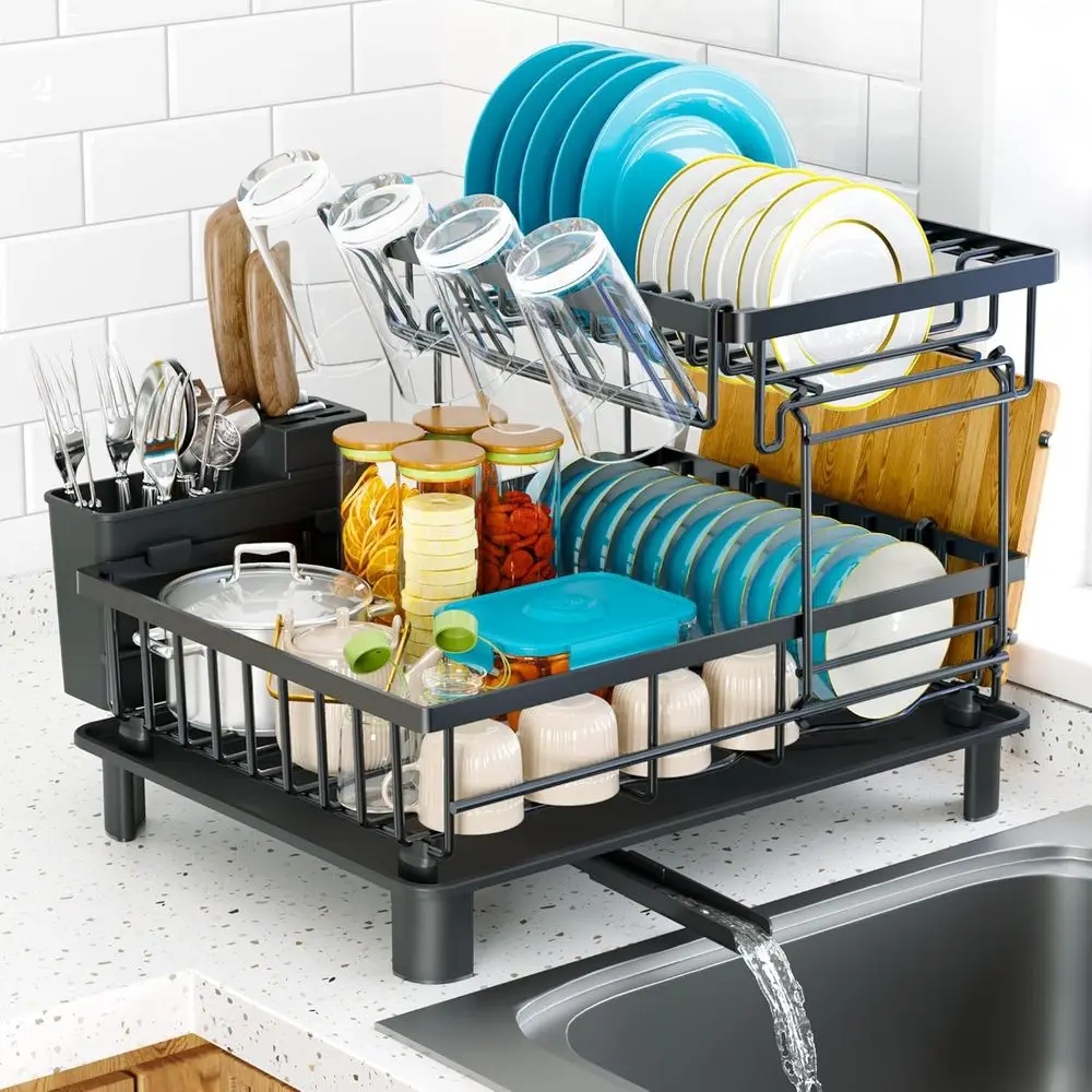 

Dish Drying Rack, 2 Tier Dish Racks or Kitchen Counter, Compact Drying Rack Kitchen, Rust-Resistant Dish Drainer, Detachable Spa