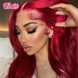 200 Density 34 Inch Red Wig Lace Front Human Hair Wig Body Wave Transparent 13x6 Lace Frontal Wig for Women PrePlucked Brazilian