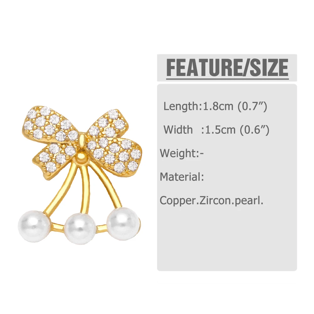 FLOLA Sweet White Pearl Cherry Earrings for Women Copper CZ Crystal Moon Earrings Small Jewelry Gifts ersa015