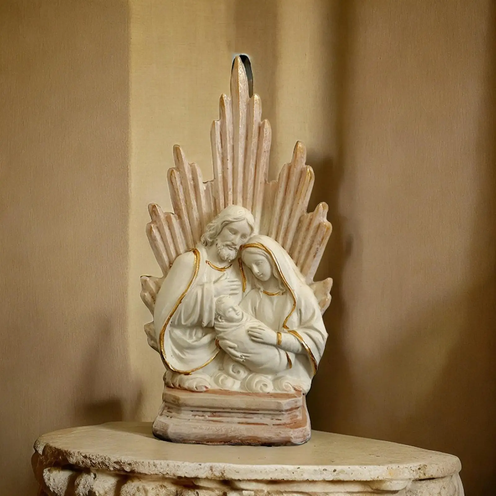 Resin Holy Family Statue, Catholic Sculpture, Tabletop Figurine, Resin Statue