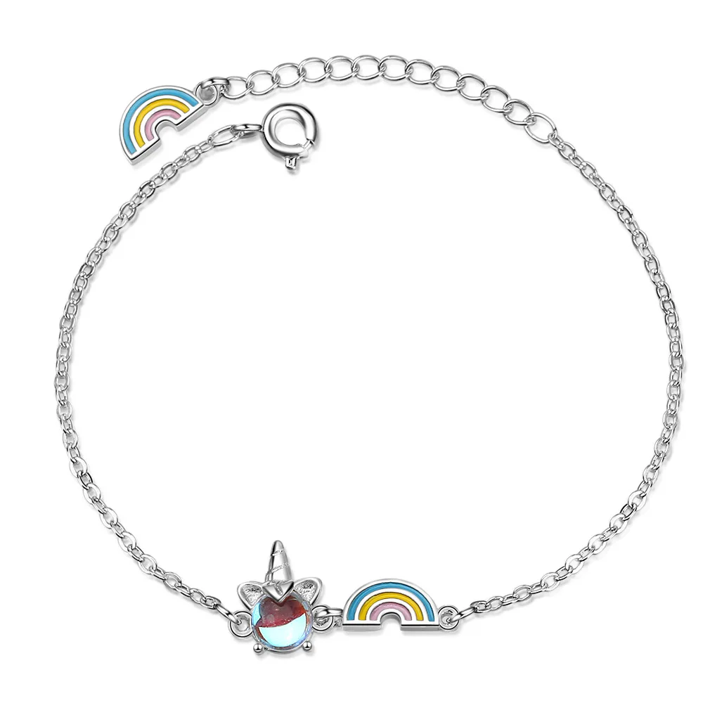 925 Sterling Silver Opal Rainbow Unicorn Charm Bracelets & Bangle For Women Wedding Party Jewelry Gift 2022 New Trendy