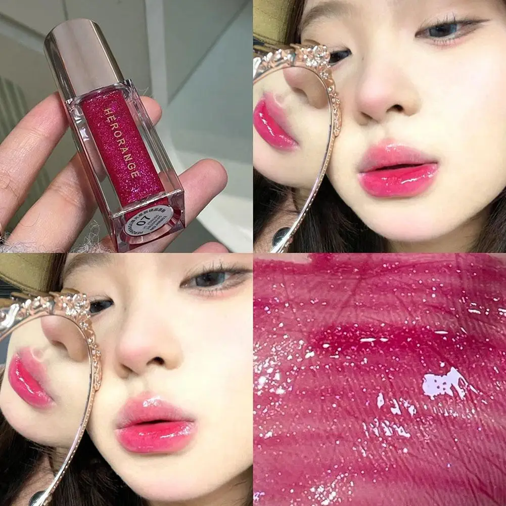 Coreano herorange claro aquoso lábio esmalte espumante espelho brilho labial fino brilho para lábios suculentos gordinhos brilho aquoso hidratante lábios