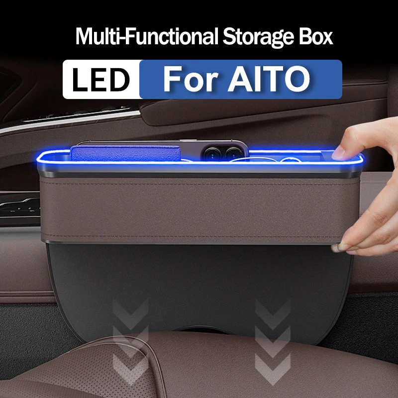 

For AITO M5 M7 M9 Car Crevice Storage Box With 2 USB Charger Colorful LED Seat Organizer Car Accessories