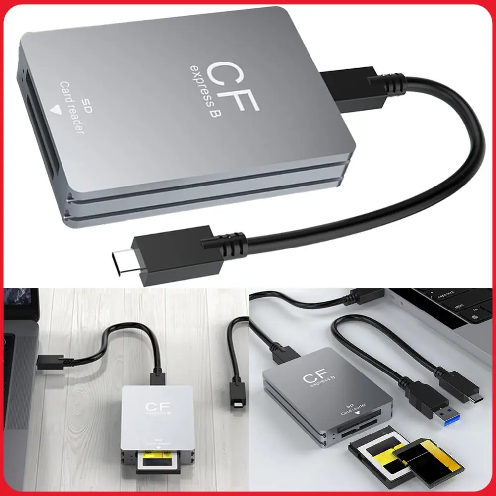 2 in 1 CFexpress Type B SD Card Reader CFexpress Card Adapter USB 3.2 10Gbps Dual-Slot with USB C To USB C/A Cable for SLR