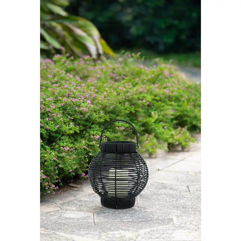 

Black Poly Rattan Lantern with White LED Candle & Timer Function, 8.7"x8.7"x9.8