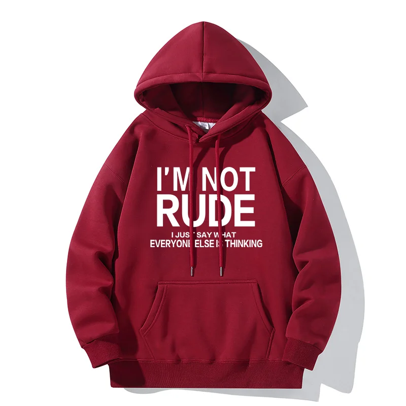 I\'M NOT RUDE... Letter Print Hoodie Casual Hooded Sweatshirt Youth Fashion Outdoor Long Sleeve Sweatshirt