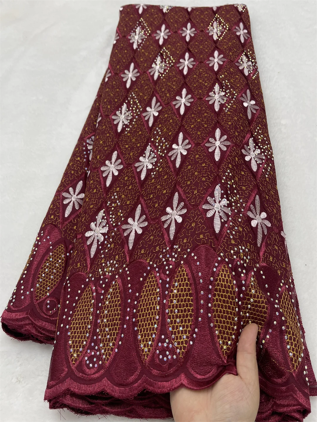 

Luxury Stones Nigerian Cotton Lace Fabric 5Yards 2025 High Quality Swiss Voile Stones Lace Fabric For Women Birthday Party Dress