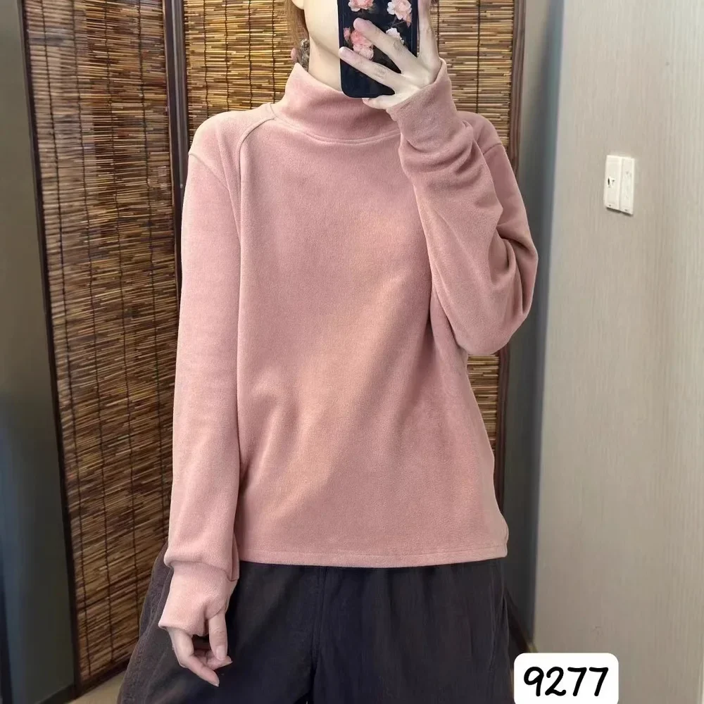 Aliexpress Hoodie warna murni, Turtleneck setengah pelangsing longgar kasual gaya KStyle Musim Dingin 2024 ukuran Plus