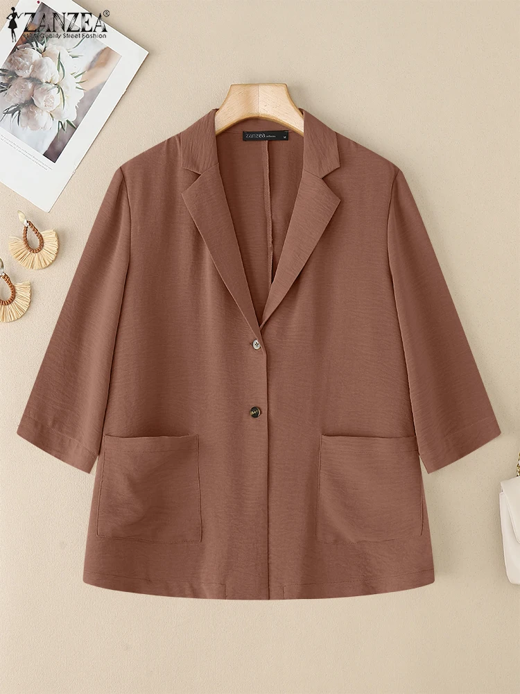 Casual Loose Korean Style Blazer ZANZEA 2025 Spring Summer Suits Fashion Office Work Outwears Solid Color 3/4 Sleeve Coats
