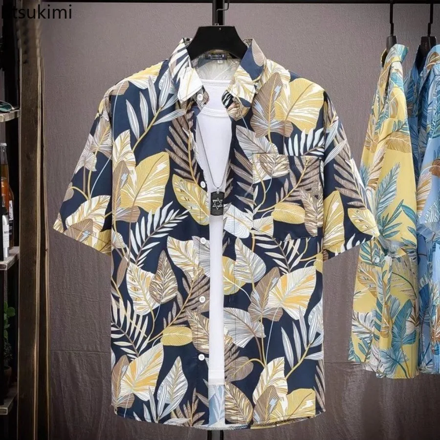 

New 2025 Men's Summer Loose Thin Hawaiian Short Sleeved Floral Shirt Trendy Casual Short Sleeved Beach Vacation Clothing for Men