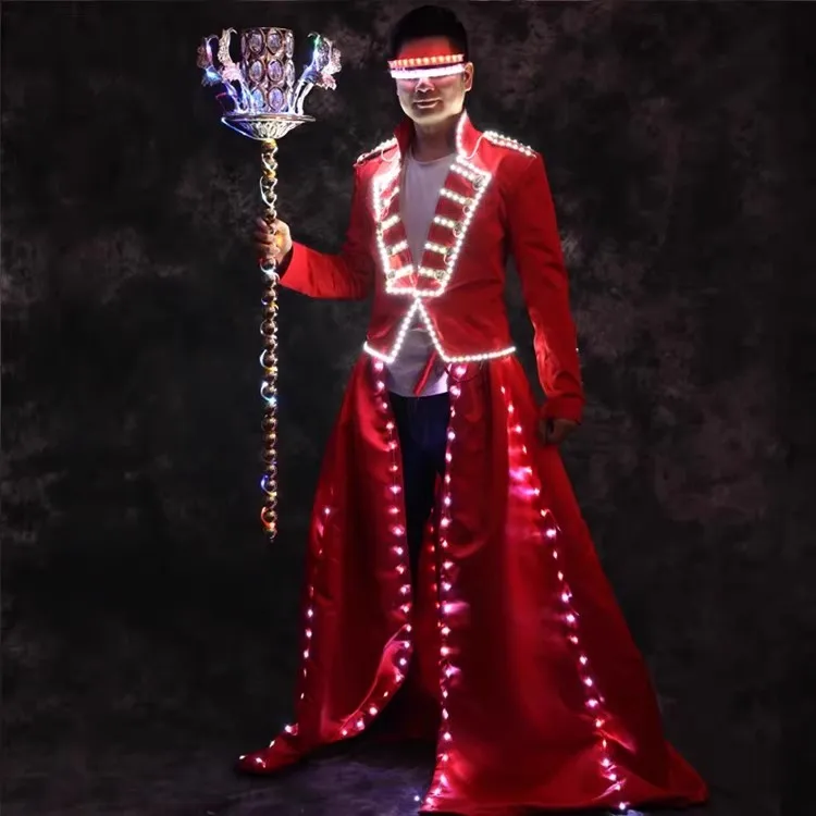 

Костюм с красными светодиодами для выступлений, светящийся, мигающий, для ночных клубов, реквизит для создания атмосферы, быстросменный, красный огненный костюм, сценический костюм