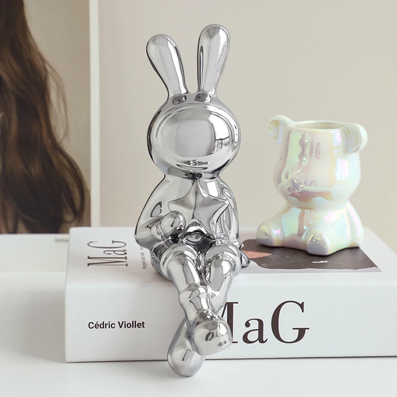 Electroplating Rabbit set of 2pcs Sculpture for Home Decor office desk Decoration Living Room Decor Animal Statue 2023 Rabbit