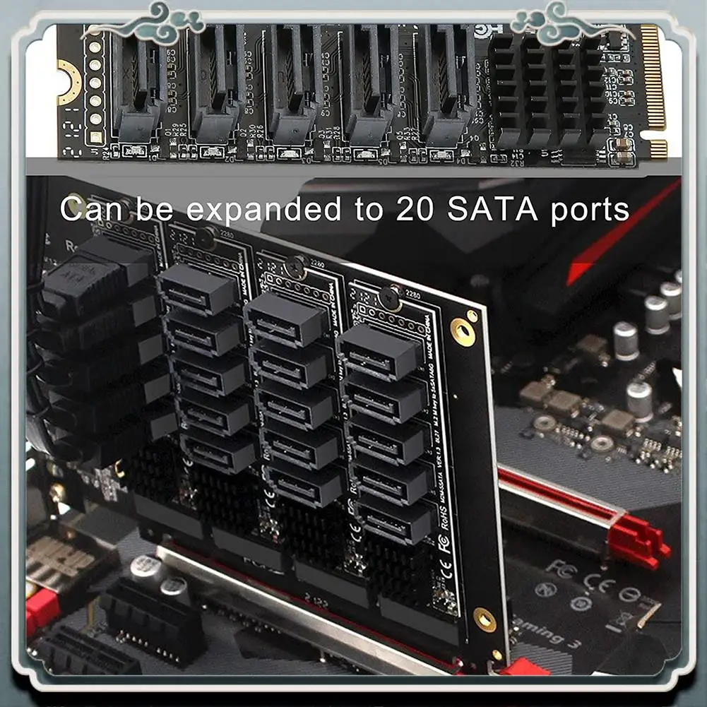 Premium M.2 To Sata3.0 Adapter Card M.2 PCIE 16Gbps Sata 6G 5 Port Hard Drive Extension Hard Drive Converter Card JMB585 Chip