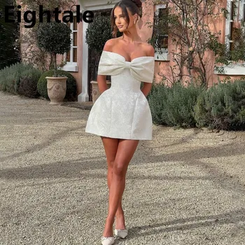 Mini Trouwjurken 2025, Boheemse Bruidsjurken Kanten Strik Trouwjurk Off Schouder Korte Eenvoudige Robe De Mariage Aangepast