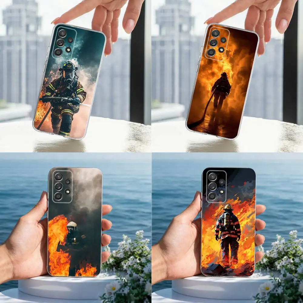 

Fireman Firefighter Relief Phone Case For Samsung A51,71,30,S21,10,20,Ultra,FE,Lite, S22,23,9,PIus,Transparent, Silicone