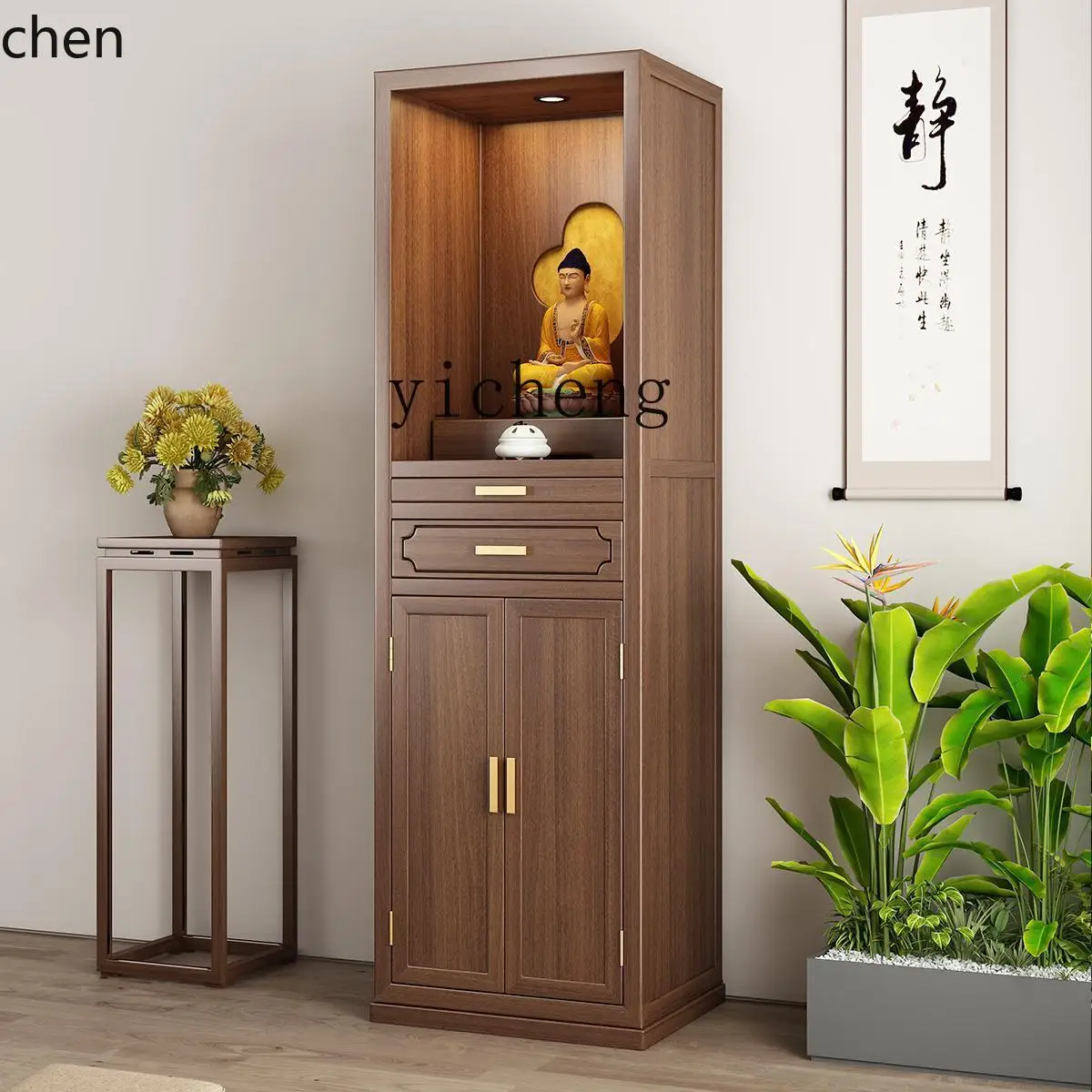 HXL cherry wood Buddhist niche new Chinese vertical cabinet living room solid wood Buddhist cabinet shrine cabinet