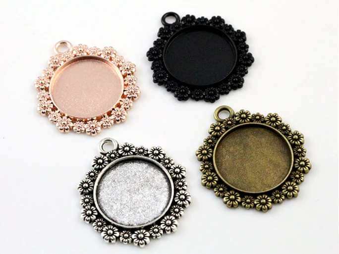 10pcs 20mm Inner Size 4 Colors Plated Classic Flower Style Cabochon Base Setting Charms Pendant  Tray