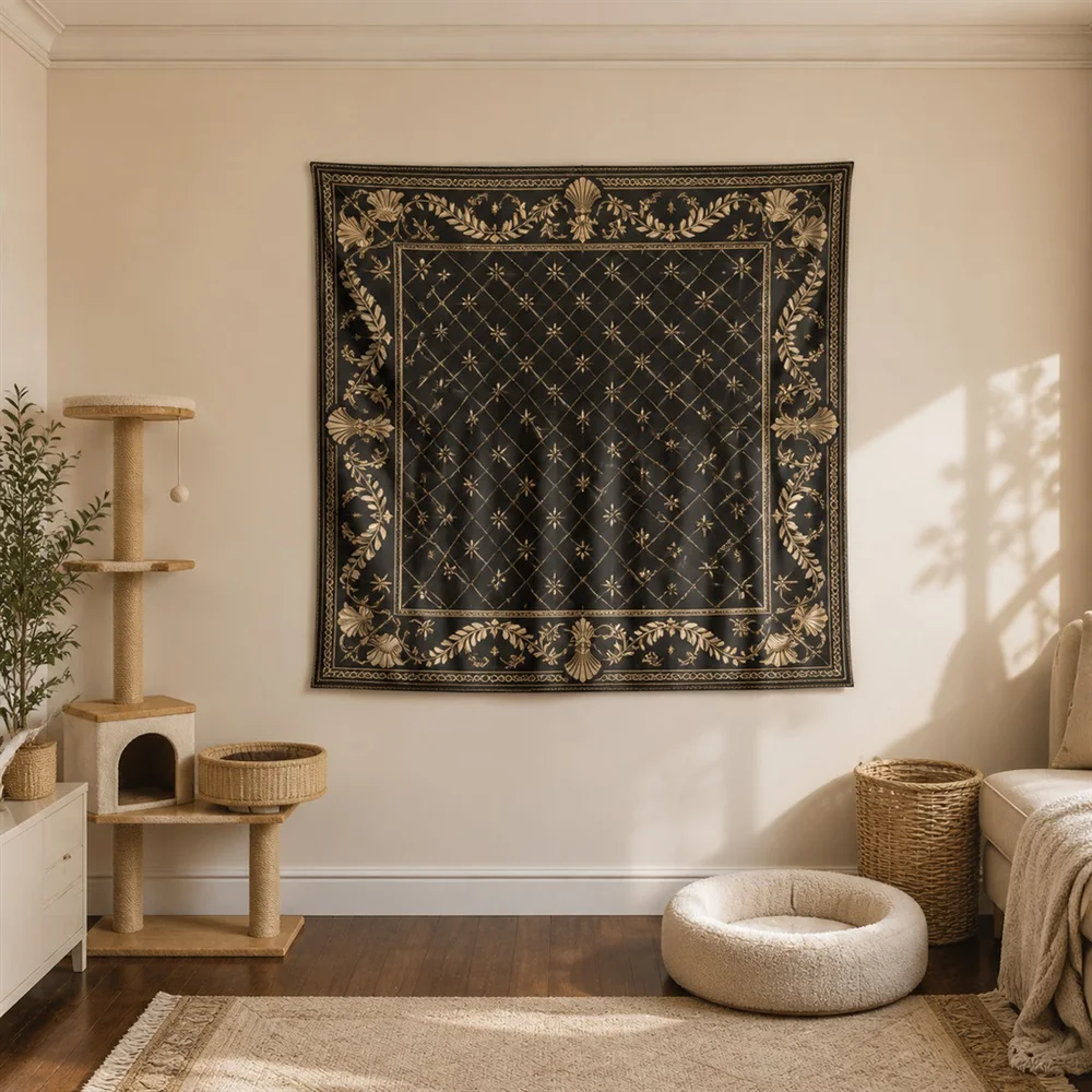 VIKAMA Diamond Trellis Pattern Center Panel Tapestry Wall Hanging, Neoclassical Wall Decor Tapestries for Bedroom Living Room