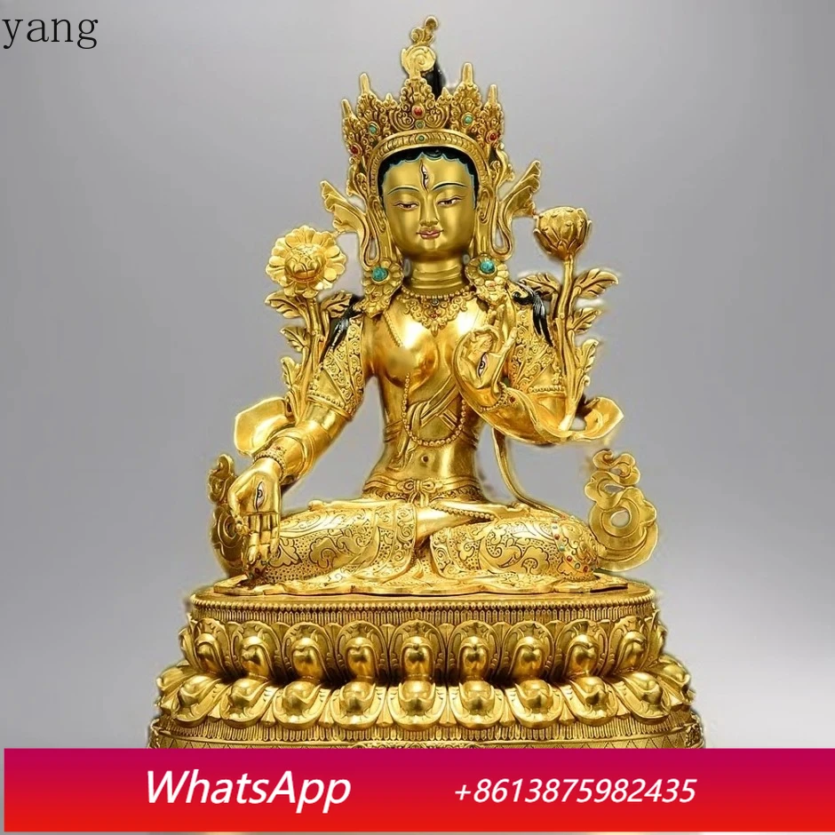 

47cm Copper brass gilding White Tara buddha statue Tibet buddhism Guanyin Goddess sculpture Large size
