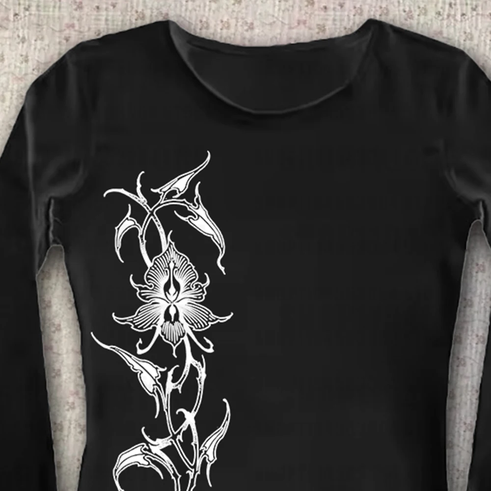 2000년대 아메리칸 고딕 레트로 90년대 에모 탑 일본 의류 Y2K 기하학 패턴 티셔츠 슬림핏 레트로 하라주쿠 긴팔 티셔츠