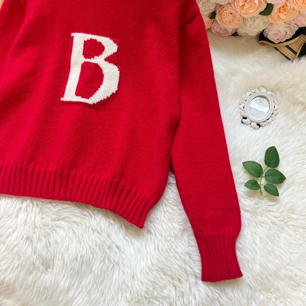 YuooMuoo Maglioni da donna 2025 Autunno Inverno Lettera lavorata a maglia Pullover a maniche lunghe Top Maglioni femminili Streetwear Abiti da donna