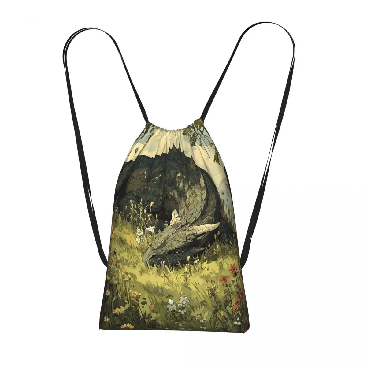 

Green Dragon In The Forest Backpacks Multi-function Drawstring Bags Sundries Bag Book Bags for Travel Students