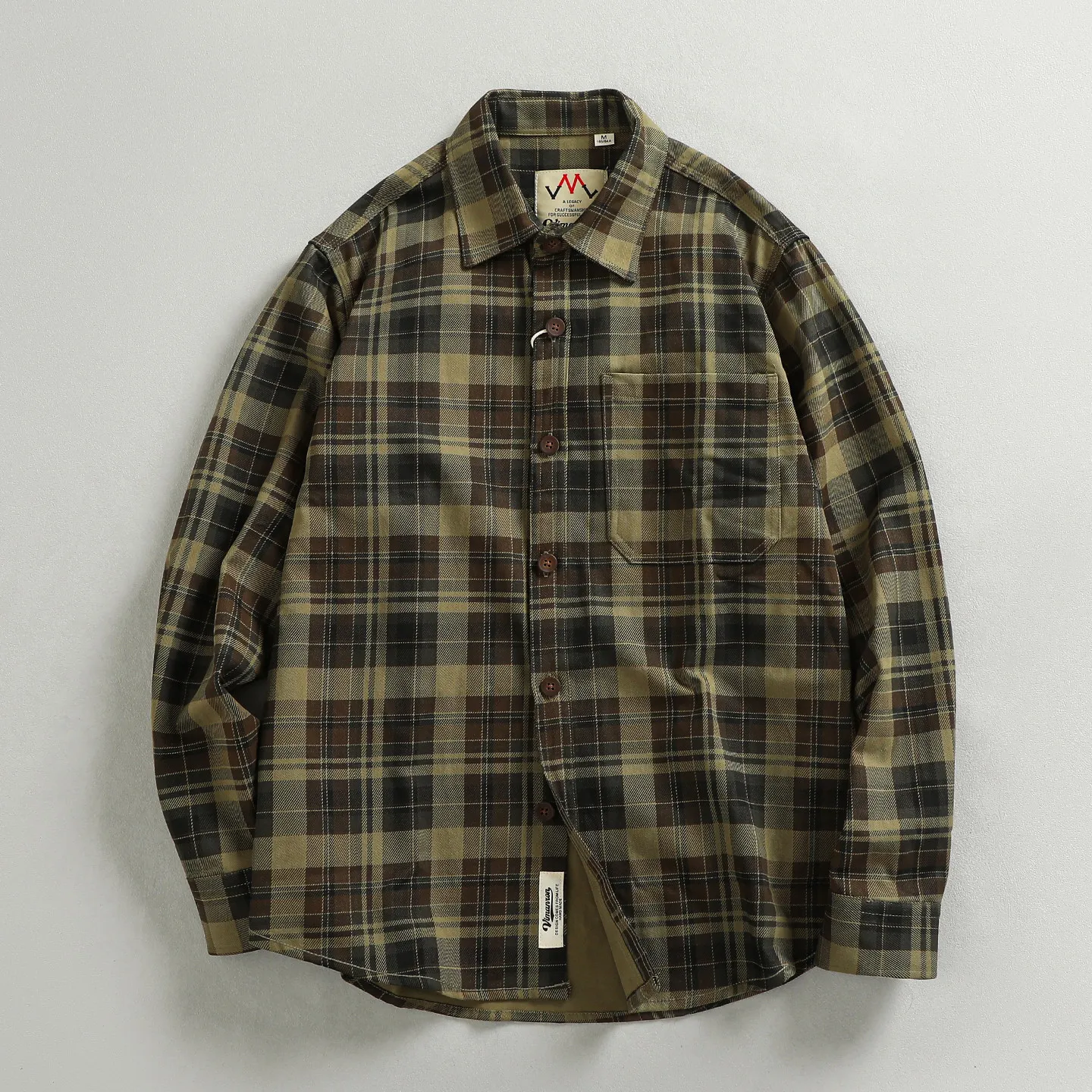 

Heavy thick washed old trend plaid long-sleeved shirt men's simple pocket American casual shirt jacket