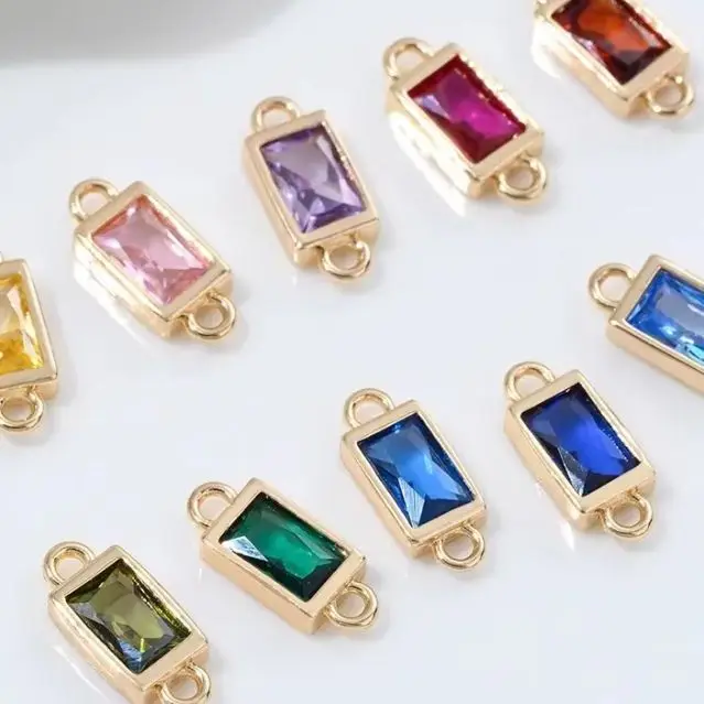 Copper Bag 14K Gold Rectangular Inlaid Zircon Double Pendant Handmade Diy Jewelry Accessory Bracelet Necklace Pendant Material