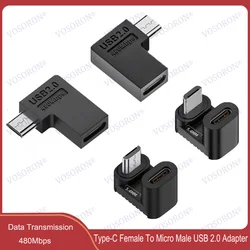 90/360 Degree Angled USB-C to Micro USB Adapter,USB2.0 Type C Female to Micro USB Male Power Data Adapter for Phone Tablet