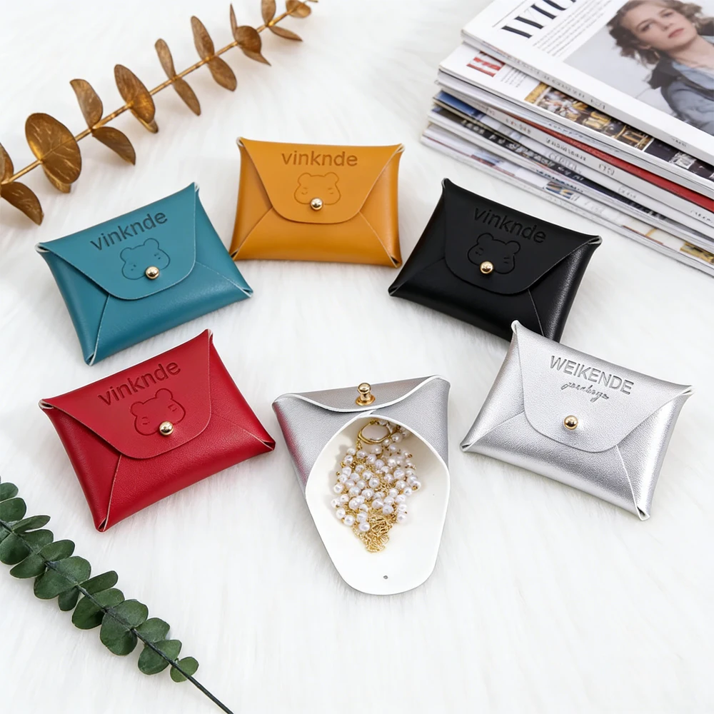 

Custom Faux Leather Jewelry Pouches Envelope-Style Snap Button Storage Bags Luxury Gift Packaging for Rings Earrings Necklaces